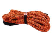 Coiled orange Carbon Offroad Kinetic Recovery Rope with black flecks and strap for recovery