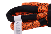 Heavy-duty orange and black braided kinetic recovery rope by Carbon Offroad with label
