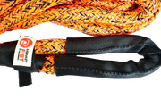 Orange and yellow braided synthetic kinetic recovery rope with black attachment loop for Carbon Offroad