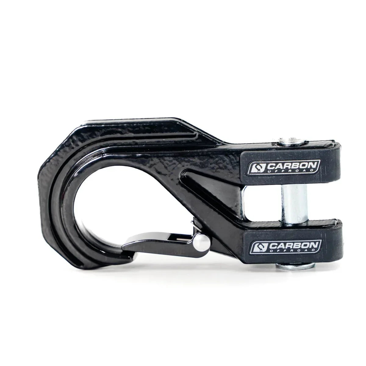 Close-up of the black Carbon Offroad Megapro winch hook