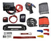 Carbon 12K Winch with Black Synthetic Rope, off-road recovery and winching accessories