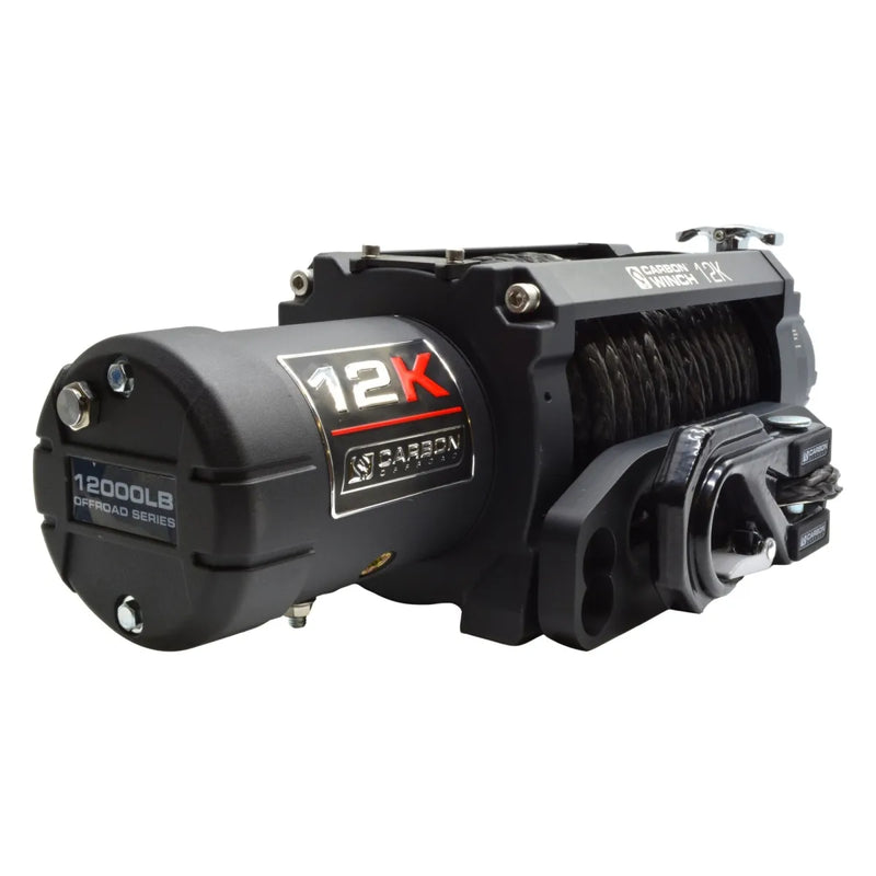 Heavy-duty Carbon 12K Winch with remote control and black synthetic rope for towing