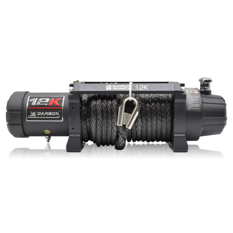 Heavy-duty Carbon 12K Winch with remote control and black synthetic rope and hook