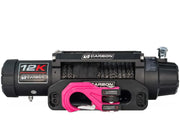Black electric 12k winch with pink synthetic rope hook and remote control for Carbon 12K Winch