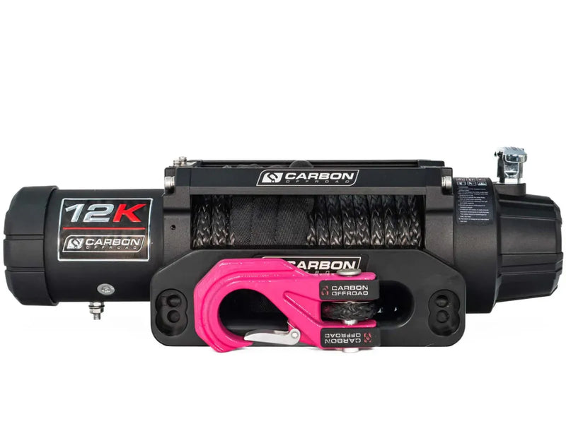 Black electric 12k winch with pink synthetic rope hook and remote control for Carbon 12K Winch