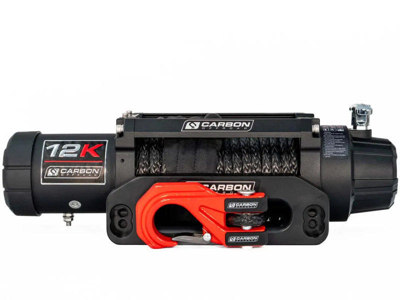 Carbon 12K Winch with Black Synthetic Rope - Red
