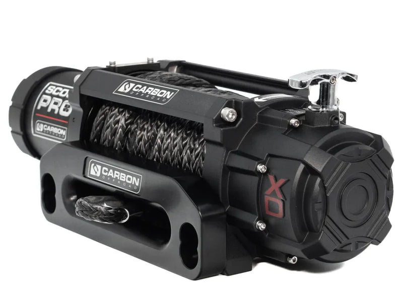 Heavy-duty electric winch with synthetic rope and carbon fiber components for Carbon Offroad Scout Pro Extreme