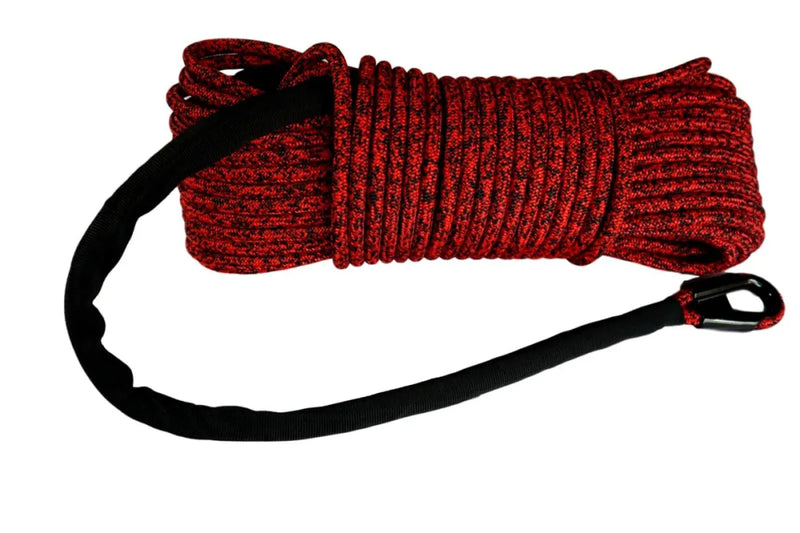 Red synthetic winch rope with black strap for high mount winch and mount winch rope upgrade