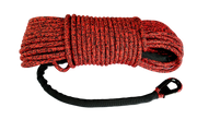 Red synthetic winch rope with black hook attachment for high mount winch upgrade kit
