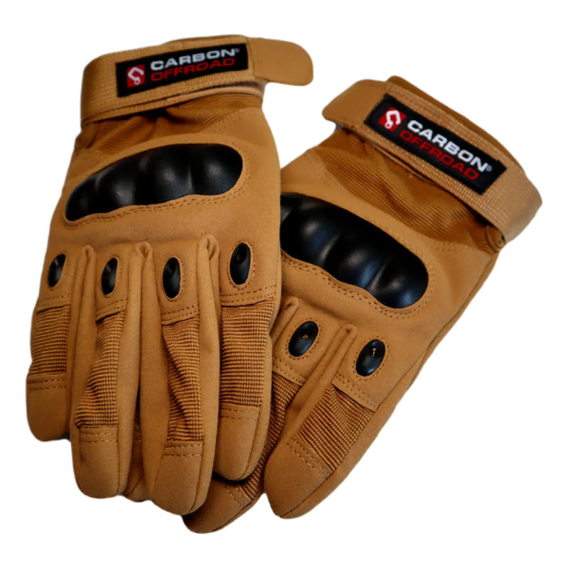 Tan tactical gloves with black knuckle protection from Carbon Offroad Recovery Kit