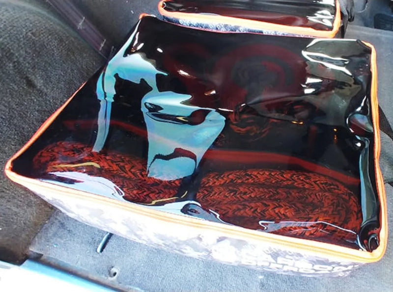 Carbon Offroad gear cube storage with a baking pan filled with melted chocolate inside