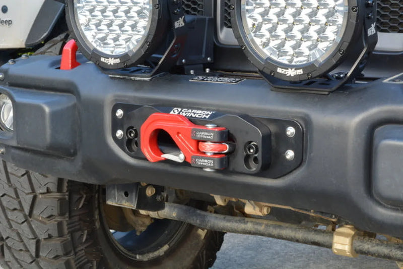 Carbon Offroad Mega Pro winch hook with integrated LED lights and red recovery hook