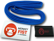 Bright blue braided monkey fist rope coiled in a loop for Carbon Offroad Monkey Fist Rope Sheath