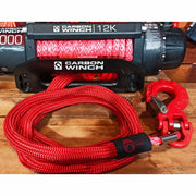 Carbon Winch 12K with red synthetic rope and hook using a durable Monkey Fist Rope sheath