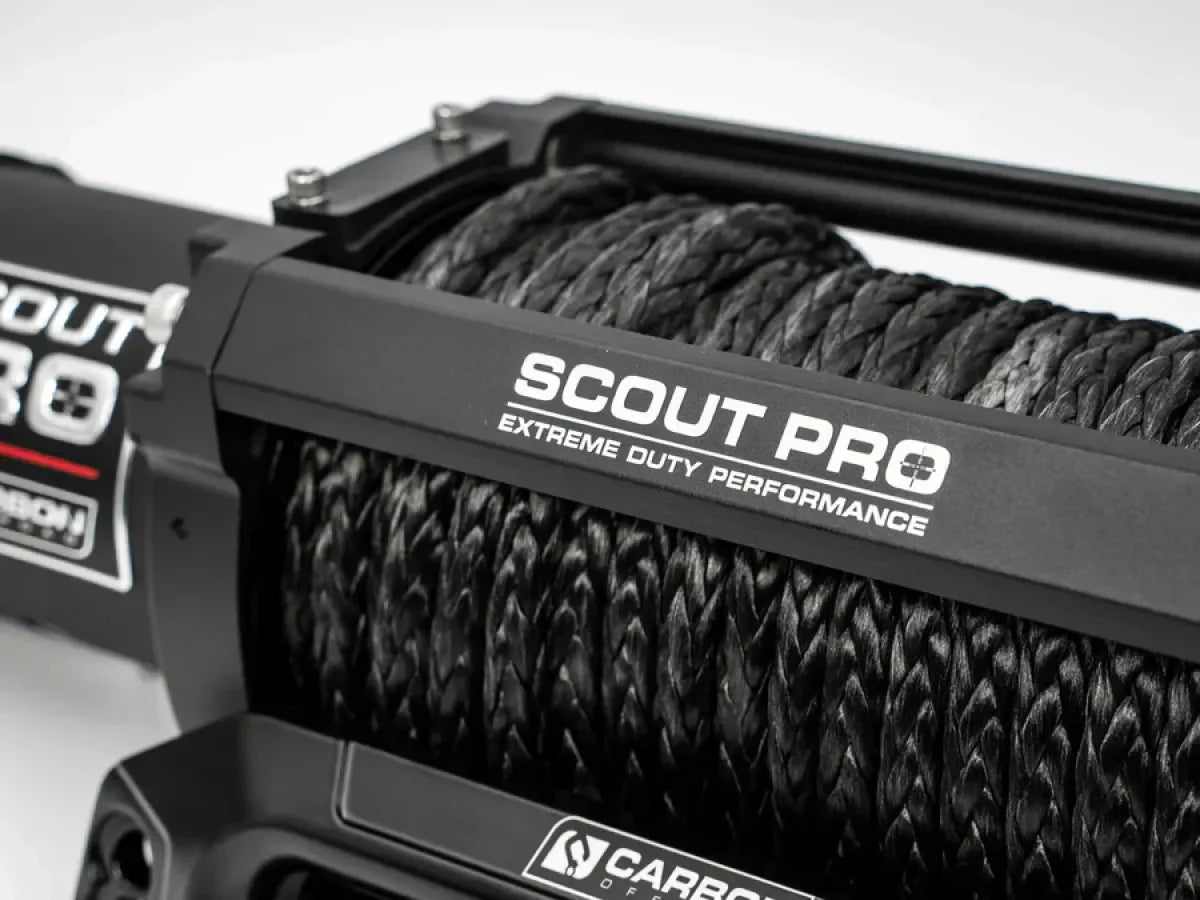 Carbon Scout Pro 15K Winch and Recovery Kit Bundle - winch mounted on a bullbar