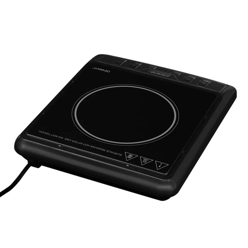 Portable Devanti induction cooktop with single circular cooking zone and control buttons