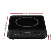 Portable Devanti induction cooktop with digital controls and labeled dimensions