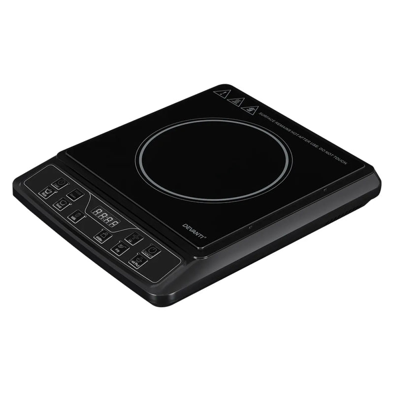 Portable Devanti Induction Cooktop with circular cooking surface and control buttons