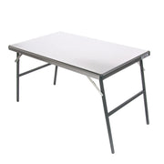 Large stainless steel camping table with folding rectangular design and metal frame