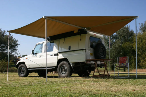 Off-road camper vehicle with Eezi-Awn Manta 270 vehicle awning in durable ripstop canvas