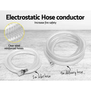 Electrostatic hose conductor with steel reinforced hoses for fire-safe water transfer pump