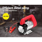 Portable electric diesel transfer pump with red handle, black body, 40L/MIN for water transfer