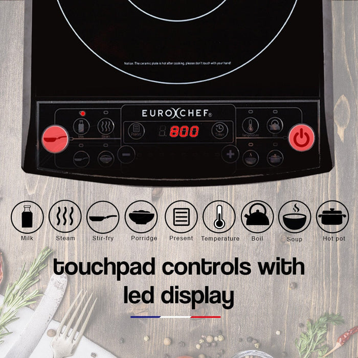 EuroChef Electric Induction Portable Cooktop Ceramic Hot Plate Kitchen Cooker 10AMP - Appliances > Kitchen Appliances