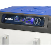 Digital control panel of EvaKool 65L Down Under Series II dual zone fridge freezer showing temperature and settings