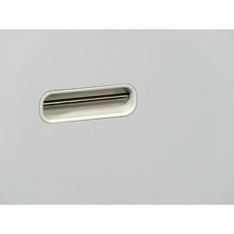 Recessed metal handle on light-colored zone fridge freezer in EvaKool 65L Down Under Series II