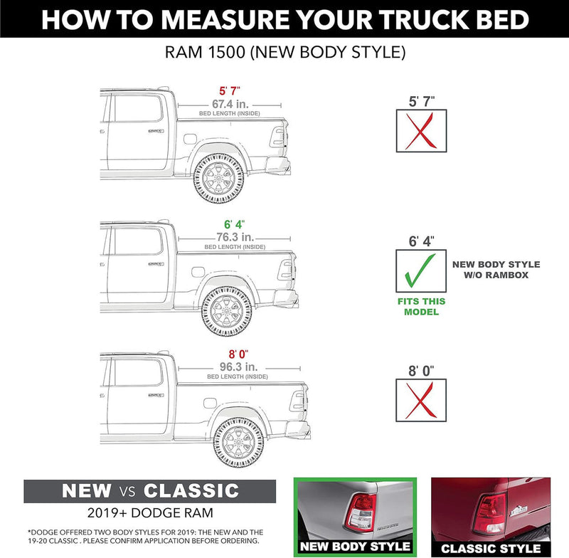 Extang Trifecta E Series Soft Folding Tonneau Cover for RAM 1500 6’4’ Bed without rambox | 2019 2025 fitting guide
