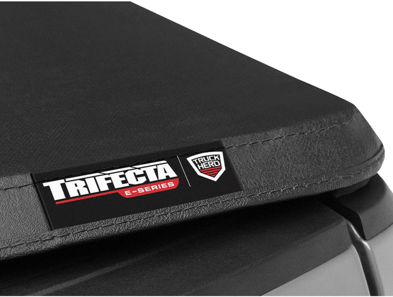 Black padded cushion with Trifecta logo on Ford F-150 soft folding truck bed cover