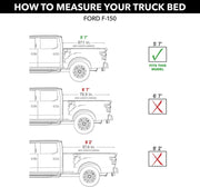 Diagram showing how to measure the truck bed length for Ford F-150 with Extang Trifecta E-Series soft folding truck cover