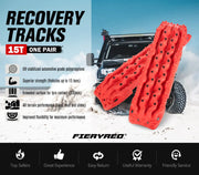 Bright red off-road recovery tracks made of automotive grade polypropylene with textured surface