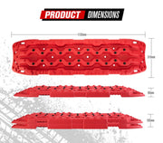 Red off-road recovery traction board with hexagonal cutouts made from automotive grade polypropylene
