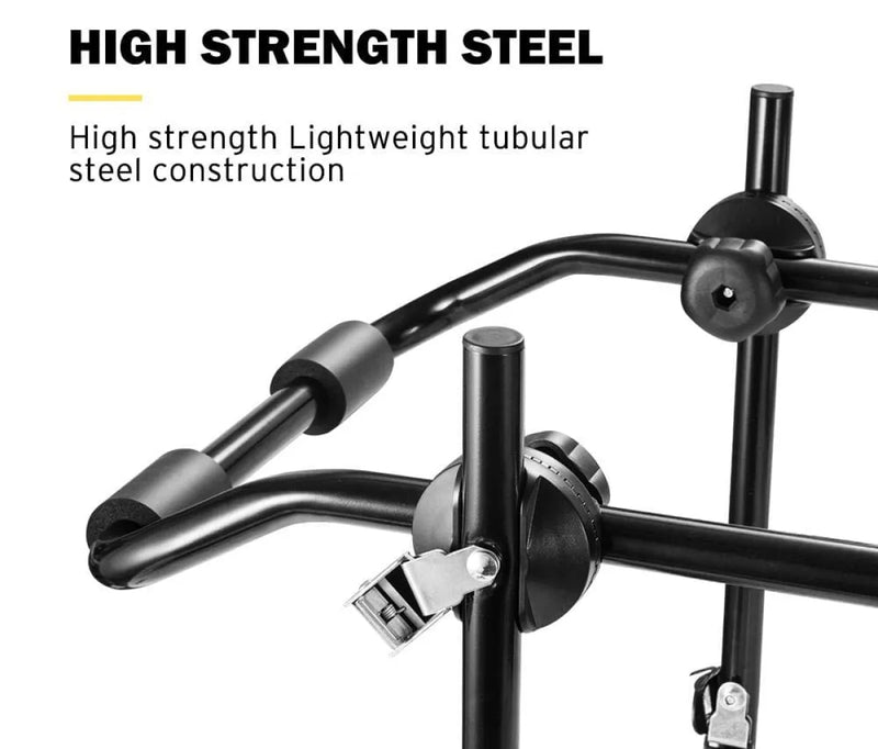 Adjustable black tubular steel clothing rack with hooks and bars for foldable bicycle carrier