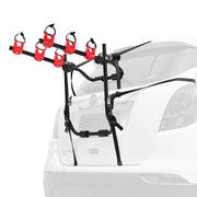 FieryRed 3 Bike Rack Foldable Bicycle Carrier with red cradles for car trunk mounting