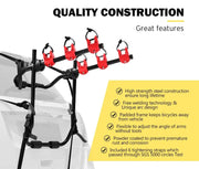 FieryRed 3 Bike Rack Foldable Bicycle Carrier with Red Cushioned Arms for Vehicles