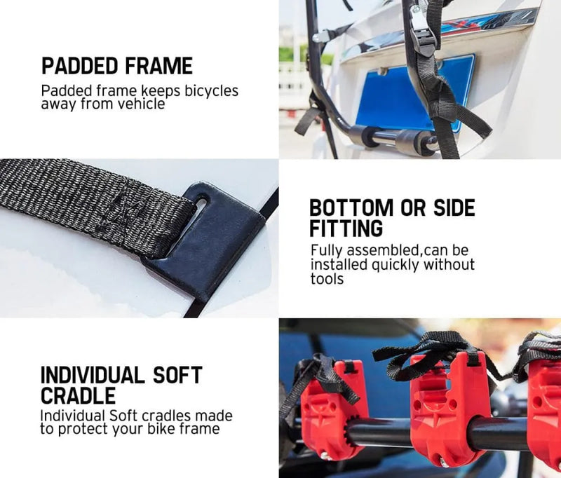 FieryRed 3 Bike Rack Foldable Bicycle Carrier with Protective Features for Vehicles