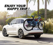 White SUV with a foldable bicycle carrier rack foldable bicycle for easy transport