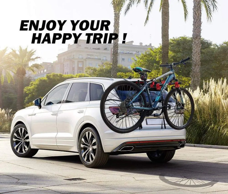 White SUV with a foldable bicycle carrier rack foldable bicycle for easy transport