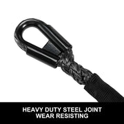 Heavy-duty steel carabiner with braided Dyneema synthetic winch rope attachment