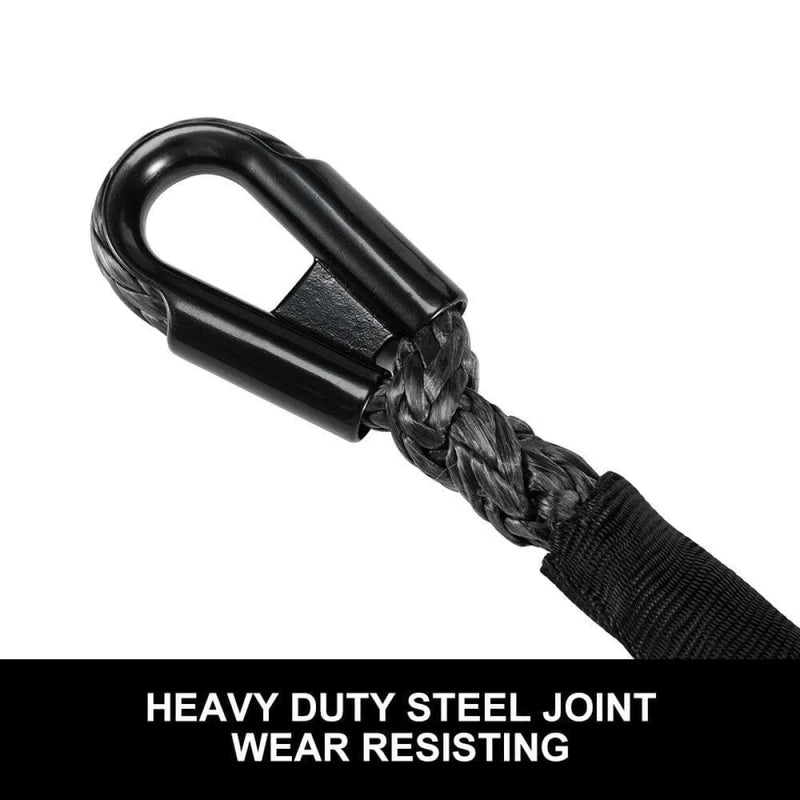 Heavy-duty steel carabiner with braided Dyneema synthetic winch rope attachment
