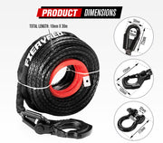 Synthetic winch rope with hook and protective sleeve for durability and strength