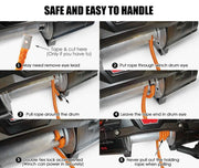 Synthetic Dyneema winch rope with orange color showing safe handling instructions