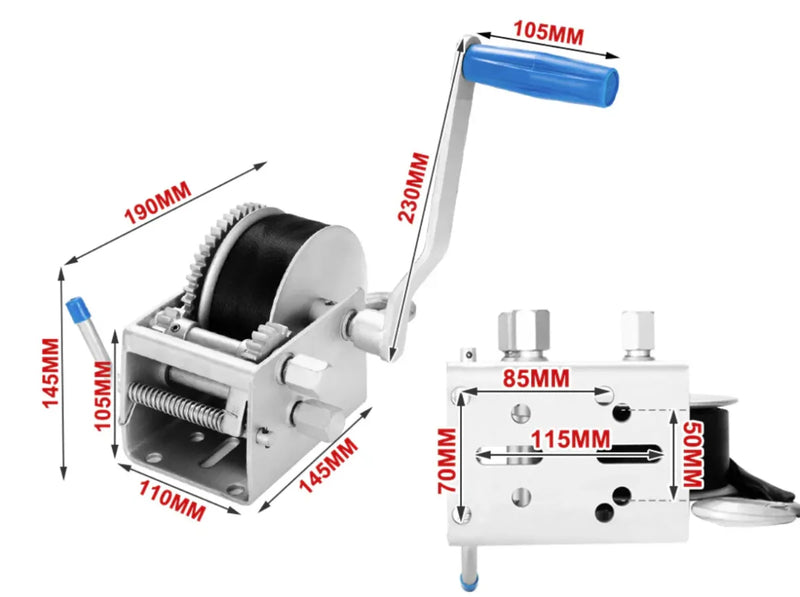 FieryRed Hand Winch 3000kg/6615lb 3 Speed with Dyneema Webbing Strap