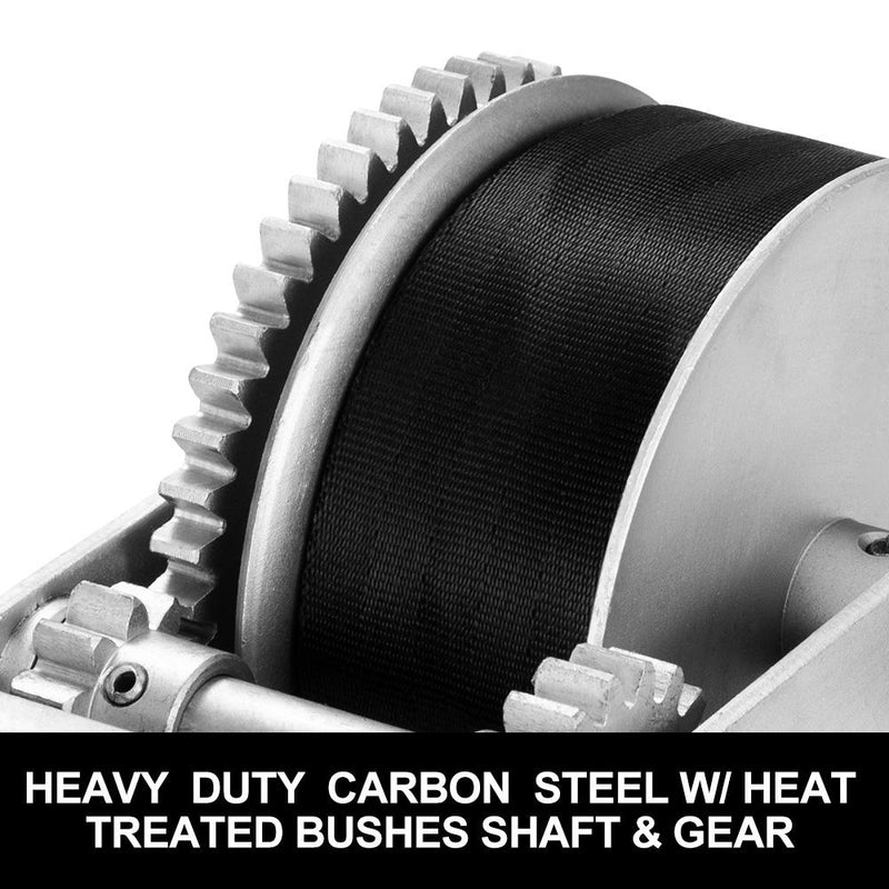 Heavy-duty mechanical gear and shaft assembly for FieryRed Hand Winch with Dyneema Webbing Strap