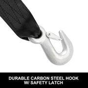 Metal hook with black Dyneema webbing strap and safety latch on FieryRed Hand Winch