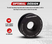 Black circular winch ring with engraved text for FieryRed Recovery Snatch Block Rope Ring