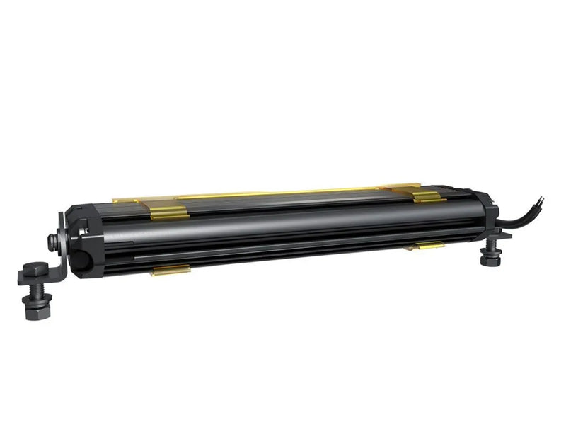Cylindrical black and yellow LED light bar toner cartridge with end caps and connectors