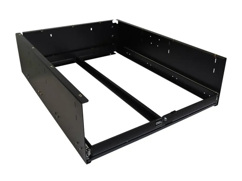 Black metal server rack shelf with sliding rails for Front Runner 4 Cub Box Drawer